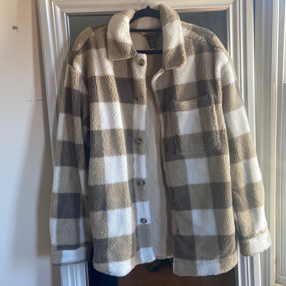 H&M BEAR POPCORN FLANNEL PRINT JACKET